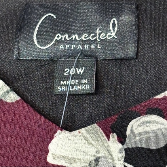 NWT Connected Apparel Bordeaux Wine Floral Bell Sleeve Dress 20W - Picture 4 of 16